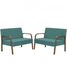 Kit Poltrona Decorativa 2 Namoradeiras Jade Braço Madeira D Salla Suede