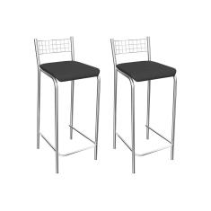 Kit 2 Banquetas Sala Jantar Gênova 1B705CR 2 Un Cromado/Courano Preto - Kappesberg