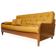 Sofá Cama Paris Acquablock Amarelo Madeira Nobre - R9 Design Futon