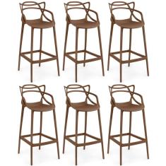 Kit 6 Banquetas Allegra Com Encosto Design Cozinha/bancada - Marrom