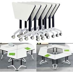 Mesas de conferência trapezoidais Mesa de reunião dobrável, mesa de treinamento móvel flip top com mesa de emenda e rodas traváveis, mesa de computador mesa de seminário sala de reuniões de