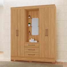 Roupeiro Obsidian 100 MDF Capelinha 4 Portas e 3 Gavetas Kit de Espelh