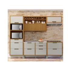 Cozinha Modulada 5 Peças Ripado Nesher Mdf Imperatriz, Freijó e Off Wh