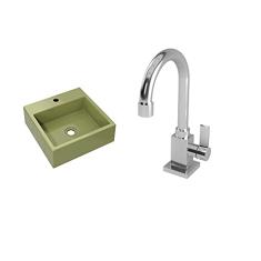 Kit Cuba Q355 C/Torneira Luxo 1195 Metal 1/4 Volta Verde Acqua