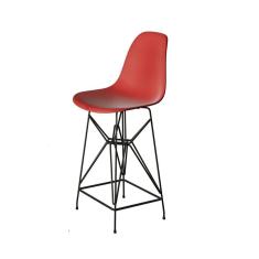 Banqueta Bistrô Alta Eames Eiffel Vermelha Base Ferro Preto