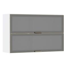 Armário Aéreo Basculante Duplo 120 cm Branco 2 Portas com Vidro Reflecta Prata Pérola Luciane Móveis