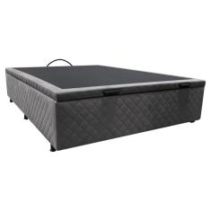 Base Box Baú Para Cama Viúva 128x188cm Liz S05 Suede Bordado Cinza - Mpozenato