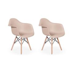 Conjunto 02 Cadeiras Charles Eames Wood Daw Com Braços Design - Nude -