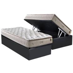 Cama Box Baú Solteiro: Colchão Molas Anjos MasterPocket Ensacadas Confortable + Base CRC Suede Gray(88x188)
