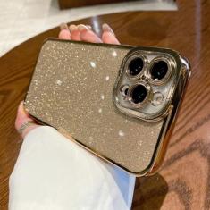 Capa de silicone com brilho quadrado luxuoso para iPhone 14 13 12 Mini 11 Pro Max X XR XS 7 8 Plus SE2022 Capa de lantejoulas macias, dourada, para SE 2020, SE 2022