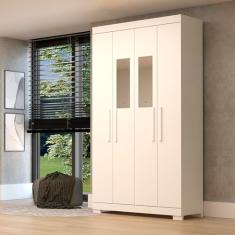 Guarda-roupa Solteiro 109,80cm 4 Ptas com Espelho 100% Mdf Papoulas Espresso Móveis Branco