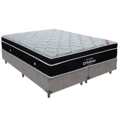 Cama Box Cinza e Colchão Elegant Molas Ensacadas Queen Ortobom