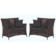 2 Sofás área Externa Igapó Alumínio Preta Corda Náutica E11 Marrom