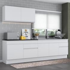 Cozinha Compacta Mp2111 7 Portas 2 Gavetas MDP 270cm Branco com Armário Aéreo e Balcões