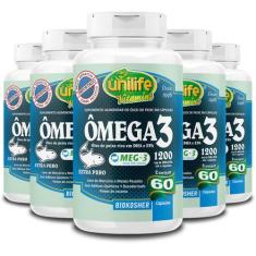 Kit 5 Ômega 3 Óleo De Peixe Unilife 60 Cápsulas 1200Mg