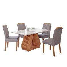 Conjunto Sala de Jantar Ágata 130X80 Tampo em MDF/Vidro 4 Cadeiras Pao