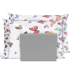 Jogo De Lençol Casal Padrão 3 Pçs 200 Fios Borboletas Cinza