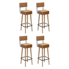 Kit 4 Banquetas Barcelona 96cm material sintético - Salaone, Amarula