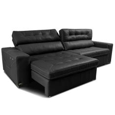Sofá de Couro Legítimo Retrátil Automático 2,15m Cama Inbox Gran Vitalysoftgeld40 Preto
