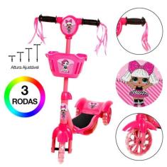 Patinete Infantil Rosa da LOL 3 Rodas Com Led e Som - DM Toys