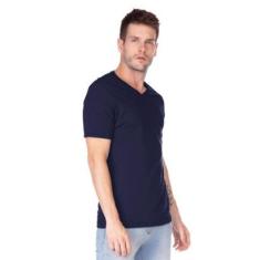 Camiseta Masculina Básica Comfort Gola V Marinho-Masculino