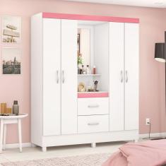 Guarda Roupa Capelinha 4 Portas Lord Demóbile Móveis Branco/Rosa