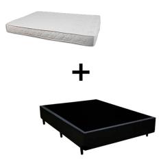 Cama Box Casal 138 Tecido Sintético Preto Com Colchão Roma Espuma D45 Bege 54x138x188