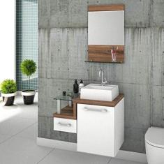 Gabinete para Banheiro com Cuba Quadrada Q32 e Espelheira Legno 631W Compace Branco/Nogal