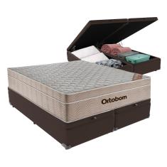 Cama + Box Airtech Colchão Ortobom Queen com Baú Bege SpringPocket