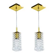 Kit 2 Lustre Pendente Clearcrillic Cristal Acrílico Dourado