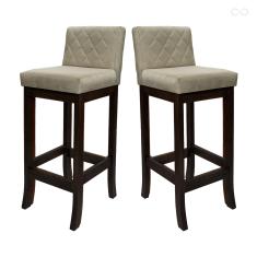 Kit 2 Banquetas Média para Ilha de Cozinha Tóquio Madeira Maciça Matelassê Suede Bege CCS