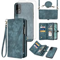 Asuwish Capa de telefone para TCL 40 XE 5G/40 X carteira com zíper magnético destacável com protetor de tela de vidro temperado alça transversal flip porta-cartão 40XE5G 40XE EX T609DL 40X T609M