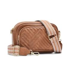 ERCOXIS Bolsa tiracolo acolchoada para mulheres, pequenas bolsas de ombro de couro vegano com duas alças, Marrom