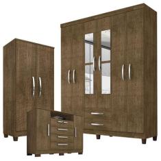 Guarda Roupa Casal Modena com Espelho 6 Portas Cômoda Madri e Armário 