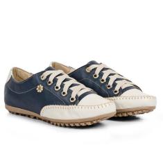 Tênis Feminino Sapatênis Couro Mocassim Mocatênis - D' Roma, Azul, Beg