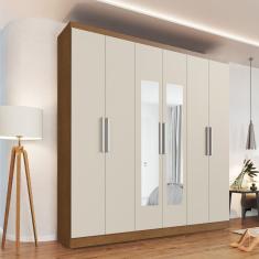 Guarda Roupa Casal 6 Portas 3 Gavetas Mônaco com Espelho Carvalho Vermontt / Off White