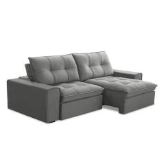 Sofá 3 Lugares Retrátil e Reclinável Argos Veludo Prata - Ferguile