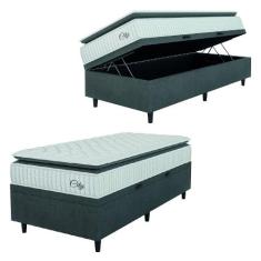 Cama Box Baú Colchão Solteiro Molas Ensacadas City Pillow Top 88x188x6