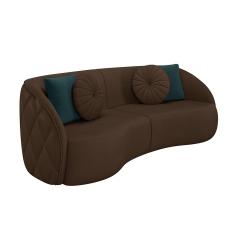 Sofá Decorativo 288cm com Almofadas Redondas Clarke PU Marrom - Gran Belo