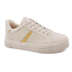 Tênis Godiva Casual Napa Recortes Feminino Branco Creme-Feminino
