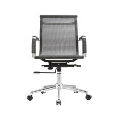 Cadeira Escritório Giratória Aço Cromado Sidney Diretor Fratini Móveis Cinza