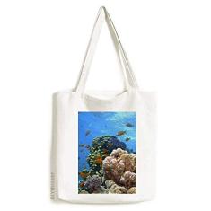 Bolsa de lona com imagem de natureza e corais de peixe oceano, bolsa de compras casual