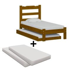 Cama De Solteiro De Madeira Com Auxiliar E 2 Colchões Imbuia Esmeralda Nemargi