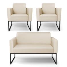 Sofá Namoradeira com 2 Poltronas Base Industrial Preto Marisa Corino Bege D03 - D`Rossi