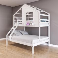 Beliche Casinha com Janela Casal/Solteiro Madeira Maciça Branco Housin