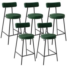 Kit 05 Banquetas Baixa Para Cozinha Sala De Jantar Bancada Milão L02 Facto Verde Musgo