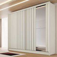 Guarda-Roupa Solteiro Galati 2 Portas 4 Gavetas com Espelho Ripado 100% Mdf Off White 11874 - Mademarques