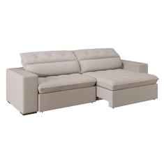 sofá 3 lugares retrátil e reclinável com usb jazz molas suede marfim 230 cm