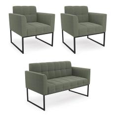 Sofá Namoradeira e 2 Poltronas Industrial Pto Elisa Bouclê Menta D03 - D`Rossi