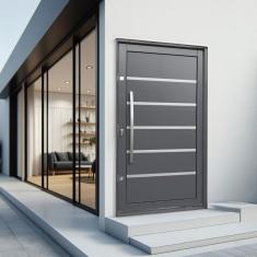 Porta Pivotante Lambril Premium com Puxador Lado Direito Elite 216x10cm Cinza